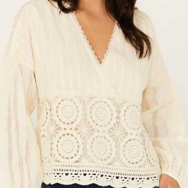 Miss Me Crochet Long Sleeve Top in Cream