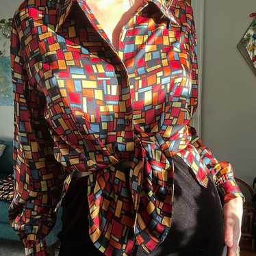 Vintage 1990s 100% silk Liz Claiborne blouse geome