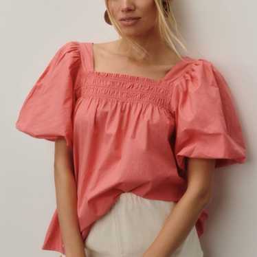 Anthropologie Puff-Sleeve Smocked Blouse