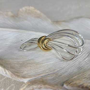 Gold and Silver Tone Tied Rope Brooch Pin, Crescen