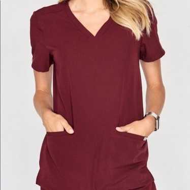 Figs Burgundy Casma 3-Pocket Scrub Top-Small