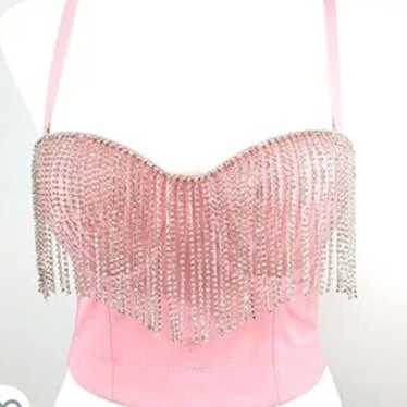 Sexy Camisole Tassel Tank Shirt Crop Top Rhineston