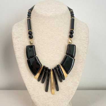 Vintage Japan Black Gold Chunky Statement Necklace