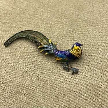 Vintage art deco enamel peacock brooch