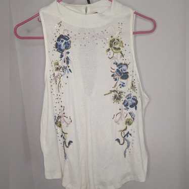 Free People Embroidered Beaded Floral Tank