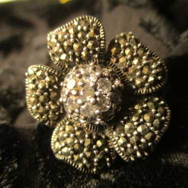 sterling silver marcasite flower ring