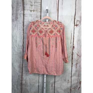 Johnny Was Embroidered Pink Boho Top