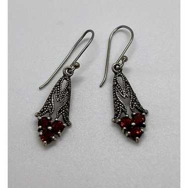 925 STERLING SILVER GARNET & MARCASITE EARRINGS