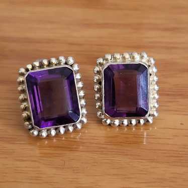 Vintage Sterling Silver Amethyst Stud Earrings