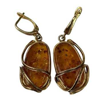 Vintage Estate Sterling Silver Amber Earrings