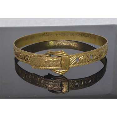 Antique Gold Buckle Bracelet With Repousse Floral 