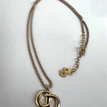 Christian Dior CD Logo Pendant Necklace Gold