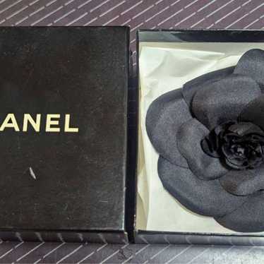 Chanel Large Camellia Corsage Brooch Vintage Black