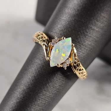 Womens Vintage Estate 14K Gold Opal Diamond Ring 2