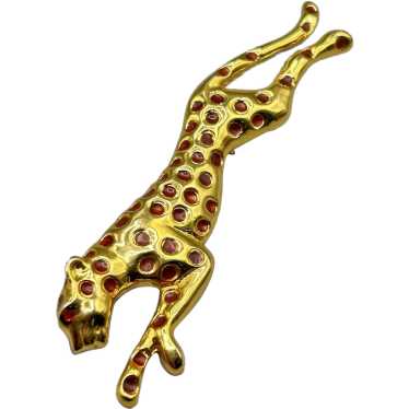 Vintage Leopard Pin Brooch Red Enamel On Gold Ton… - image 1