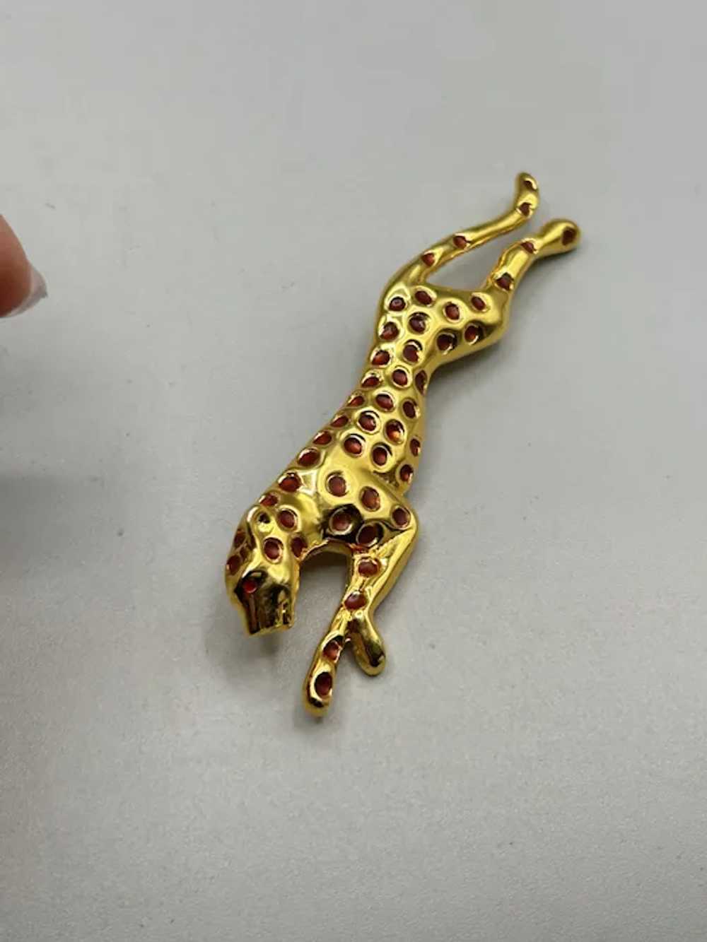 Vintage Leopard Pin Brooch Red Enamel On Gold Ton… - image 5