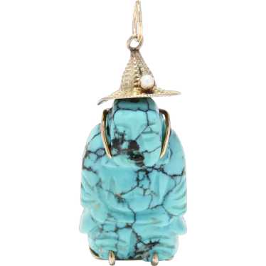 Vintage 14KT Yellow Gold Turquoise Buddha Charm, C