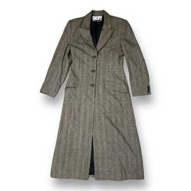 DKNY Vintage 100% Wool Plaid Lightweight Trench Co