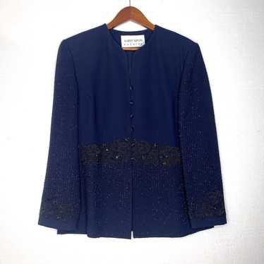 Albert Nipon Evening Navy Blue Black Rhinestone Be