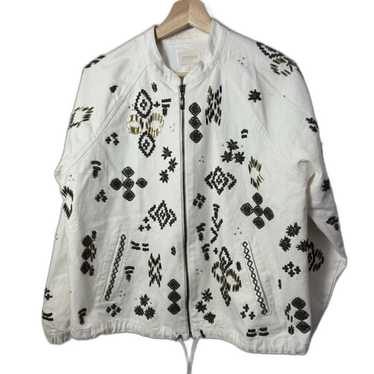 Chicos Jacket Womens Large Denim Beaded White Embe