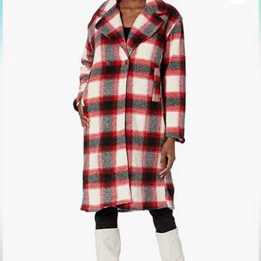 Kendall + Kylie plaid red and white coat