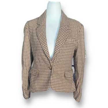 Vintage JH Collectibles Blazer Tan Navy Blue Plaid