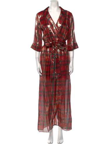 Alice + Olivia Silk Wrap Dress Metallic & Red Plai