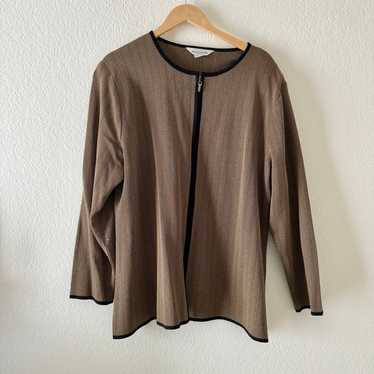 Exclusively Misook Brown Chevron Zip Up Jacket