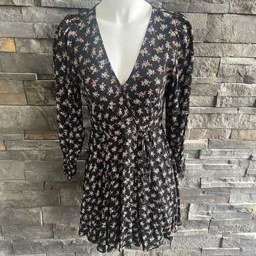 Wild Fable Faux Wrap Black Floral Dress Size Mediu