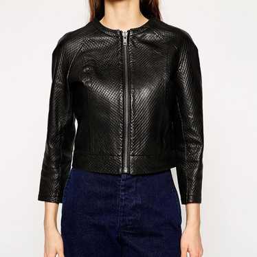 Muubaa Leather Biker Jacket Collarless