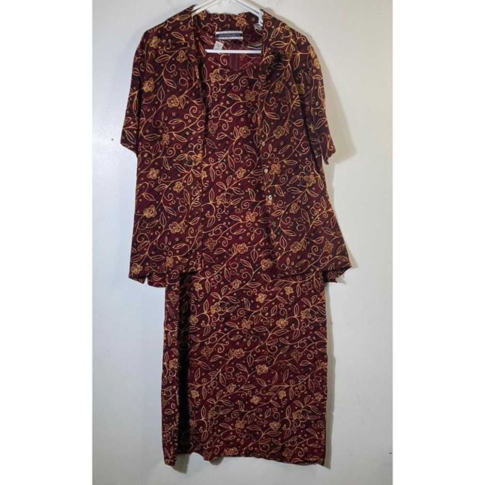 Womens Vintage Amanda Smith Silk Dress Set Maroon… - image 2