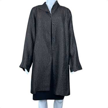 Eileen Fisher Silk Crinkle Textured Coat Jacket ME