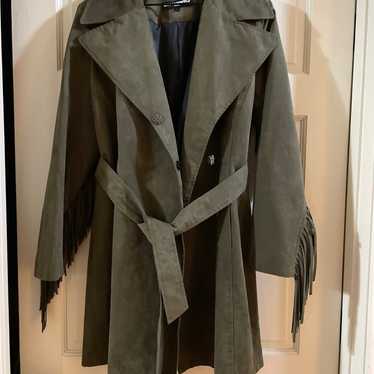 Karl Lagerfeld Paris Green Fringe Trench Coat