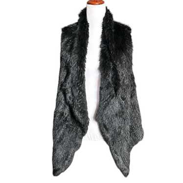 Sutton Studio Black Rabbit Fur Knit Sleeveless Ves