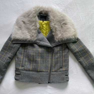 Banana Republic Faux Fur Plaid Moto Jacket