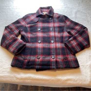 Woolrich Plaid Pea Coat Red Black Gray Size Small