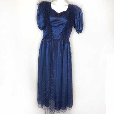 VINTAGE Handmade CottageCore Gown Navy Dress