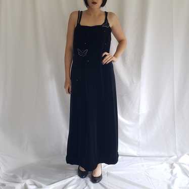 90s/Y2K Black Velvet with Butterflies Slinky Gown