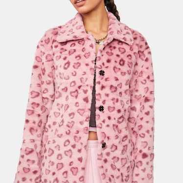 Pink Heart Faux Fur Coat