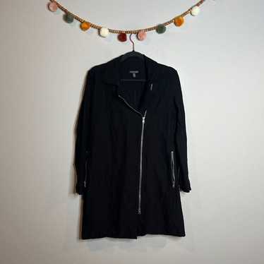 Eileen Fisher black crepe long moto jacket