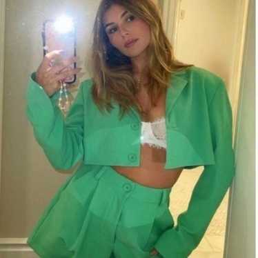 Weworewhat Danielle Bernstein Green Cropped Blazer