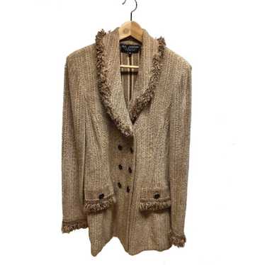 St John Couture Tan Tweed Fringe Peacoat