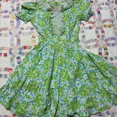 60s vintage frill all-over pattern dress secondhan