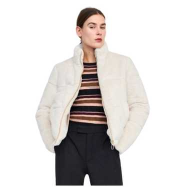 Zara Faux Fur Zipper Jacket Cream Small