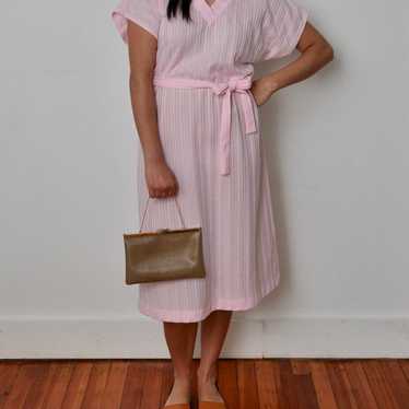 Vintage Pink Striped Dress, 1970s Light Pink Dress