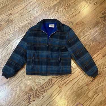 VTG Campus Outerwear Sz 18 Plaid Wool Blue Fleece 