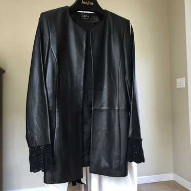 DANA BUCHMAN レザージャケット Dana Buchman Womens Gold Leather Long Sleeve Collared Jacket