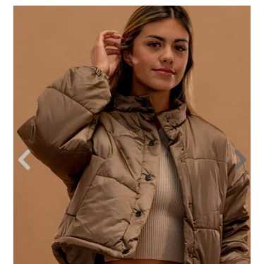 brown puffer jacket