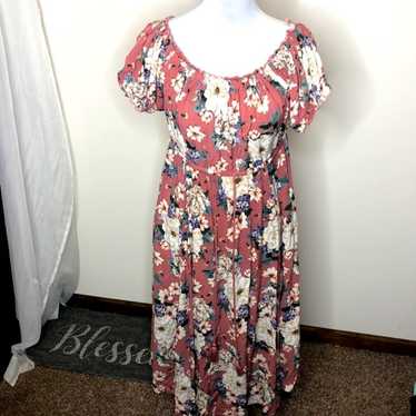 Torrid pink floral puffy sleeve midi dress size 00