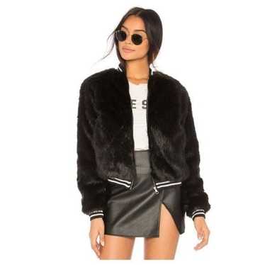 MOTHER The Letterman Faux Fur Bomber Jacket Black 